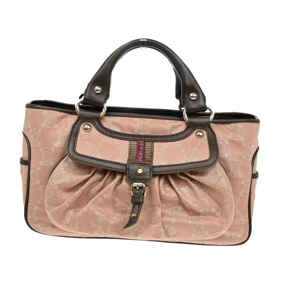 CELINE Logo Boogie Macadam Hand Bag Canvas Leather Pink Brown GHW 64YH392 - Picture 1 of 16